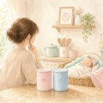 赤ちゃんにとって最適な粉ミルクは?和光堂はいはい と 明治ほほえみを徹底比較 粉ミルクをどれにしようか悩んでいる様子のイラスト
